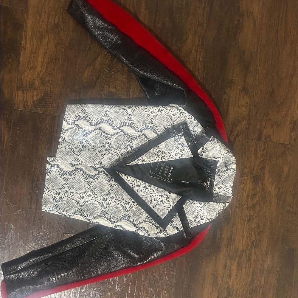 Snakeskin and Faux Leather Jacket with Red Accents